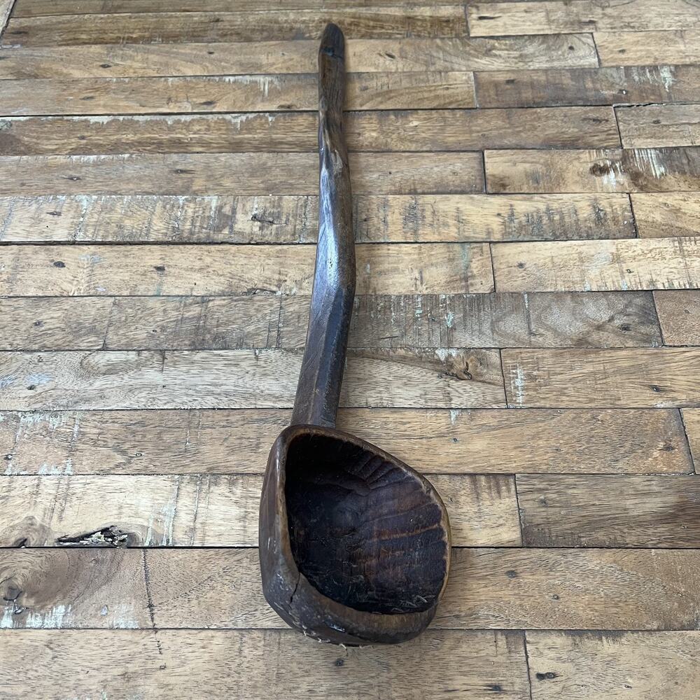 Antique Large Hand-Carved Wooden Ladle 22.5"
